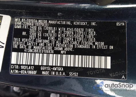 2014 Toyota Venza Limited V6 from USA, damaged, VIN 4T3BK3BB3EU106836